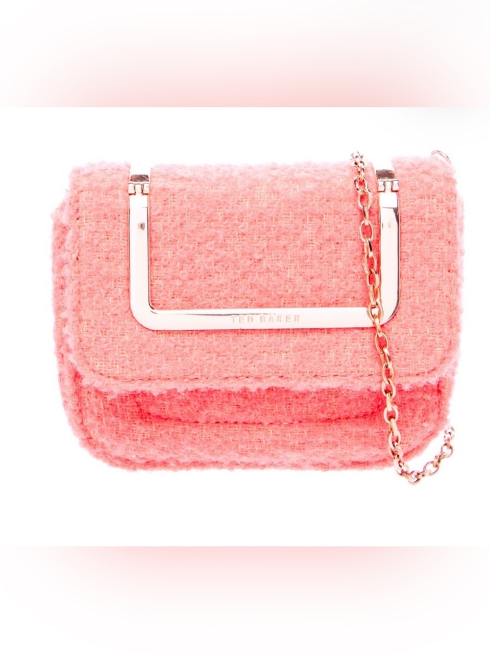 Ted Baker Coral Pink Tweed Chain Crossbody Bag